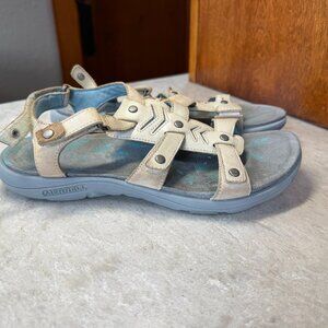 Merrell Adhera Women’s Ivory Leather Strap Backstrap Comfort Sandals Size 8